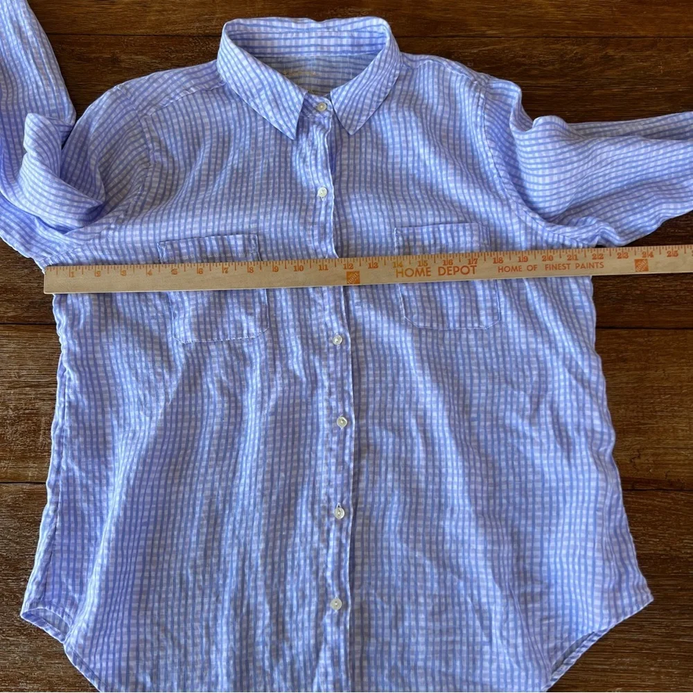 Lilly Pulitzer 100% Linen Button Down Shirt Women’s Purple Blue Plaid Size Large - Picture 11 of 15